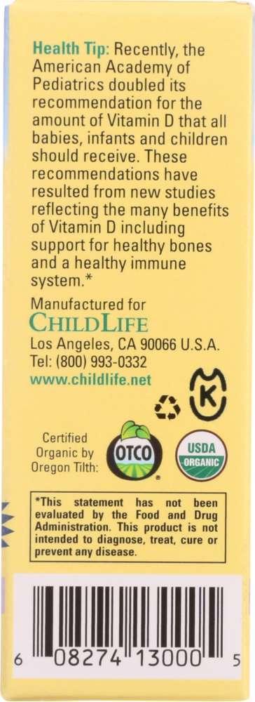 Childlife: Essentials Organic Vitamin D3 Drops Berry Flavor 400 Iu, 0.338 Oz - RubertOrganics