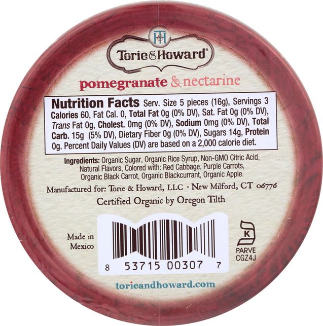 Torie & Howard: Organic Hard Candy Pomegrante And Nectarine, 2 Oz