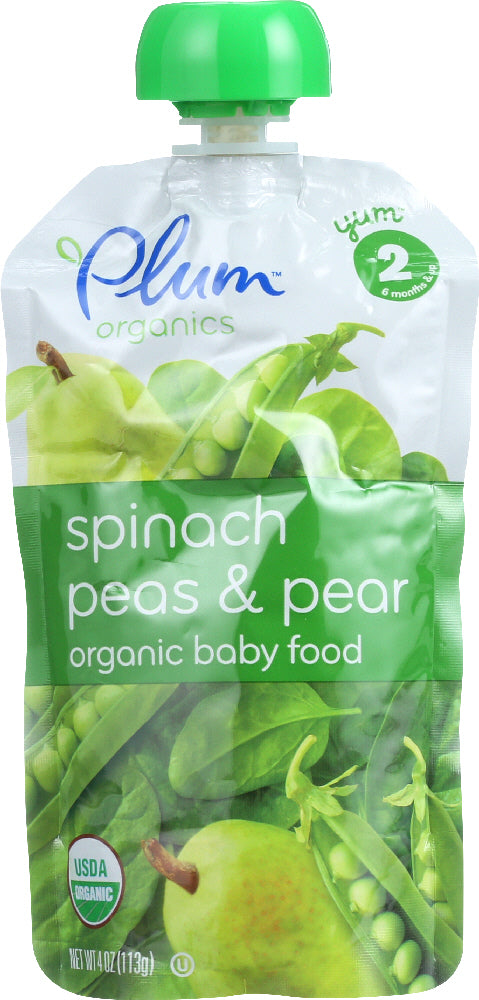 Plum Organics: Organic Baby Food Stage 2 Spinach Peas & Pear, 4 Oz