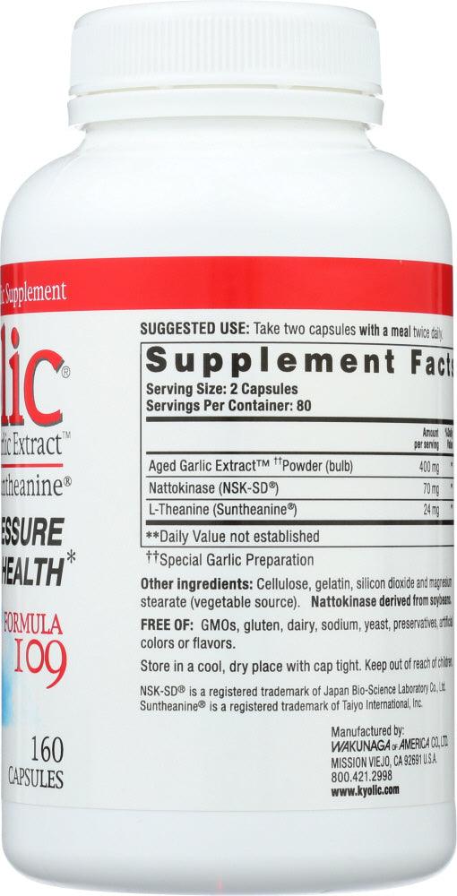 Kyolic Aged Garlic Extract: Formula 109 Blood Pressure Health, 160 Cp - RubertOrganics