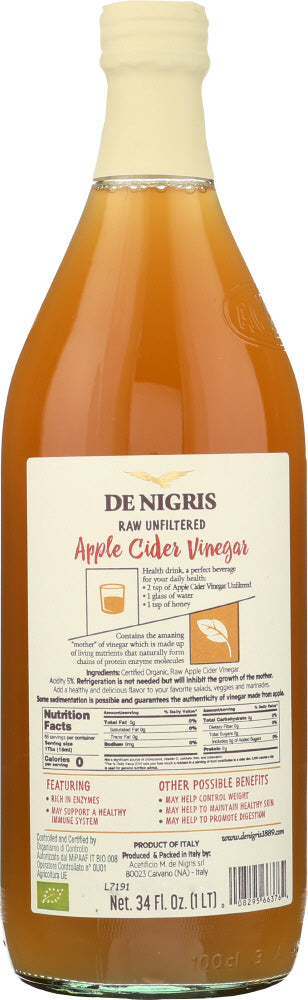 De Nigris: Organic Apple Cider Vinegar Unfiltered, 34 Oz