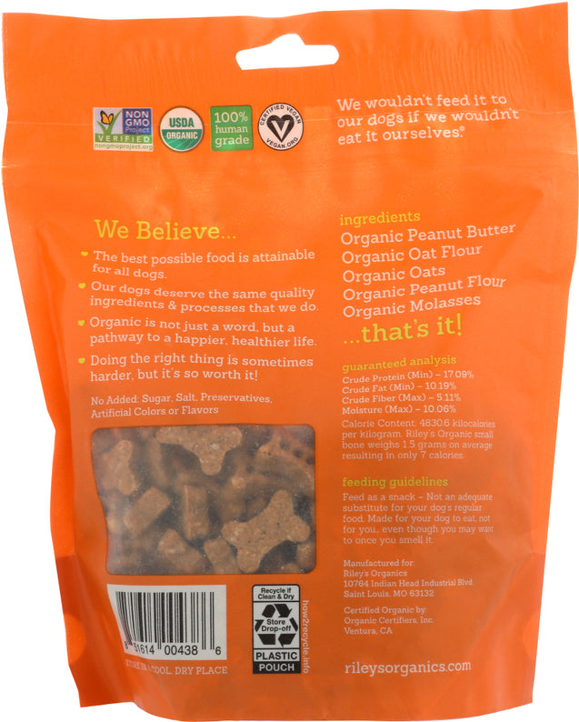 Riley's Organic: Peanut Butter & Molasses Recipe Small Bone Dog Treats, 5 Oz