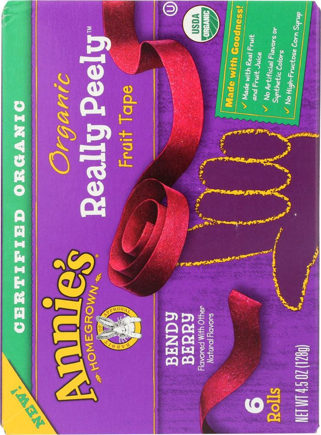 Annie's Homegrown: Organic Bendy Berry Really Peely Fruit Tape 6 Rolls, 4.5 Oz - RubertOrganics