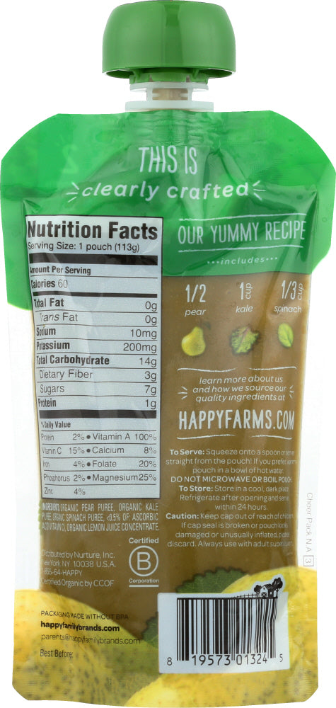 Happy Baby: Stage 2 Pear Kale Spinach Organic, 4 Oz