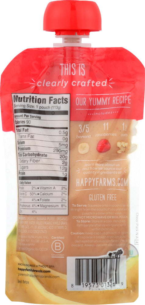 Happy Baby: Stage 2 Banana Raspberry Oats Organic, 4 Oz