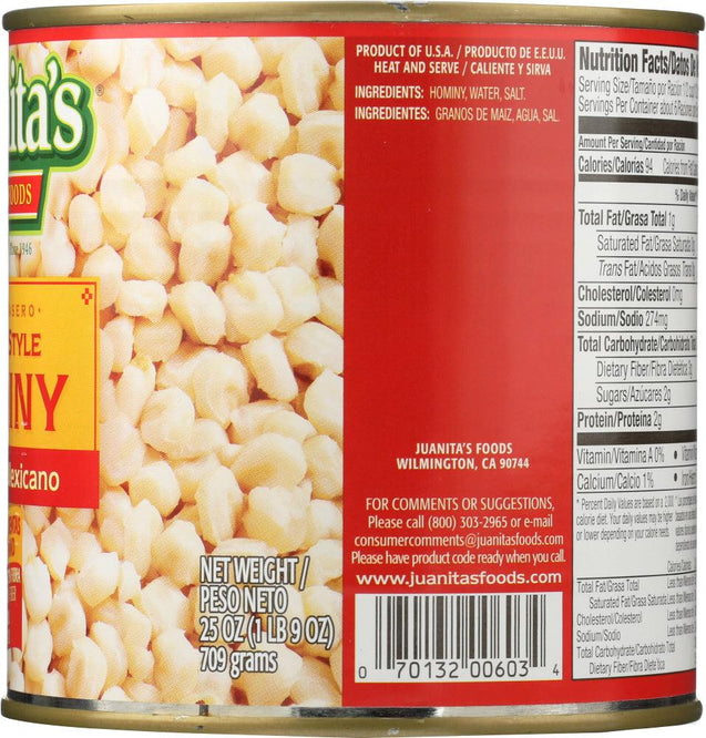 Juanita's Foods: Mexican Style Hominy, 25 Oz - RubertOrganics