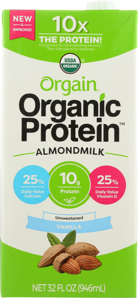 Orgain: Organic Protein Almond Milk Unsweetened Vanilla, 32 Oz