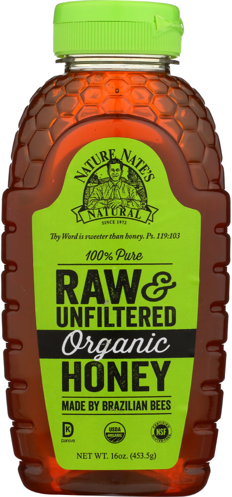 Nature Nate's: 100% Pure Raw And Unfiltered Organic Honey, 16 Oz