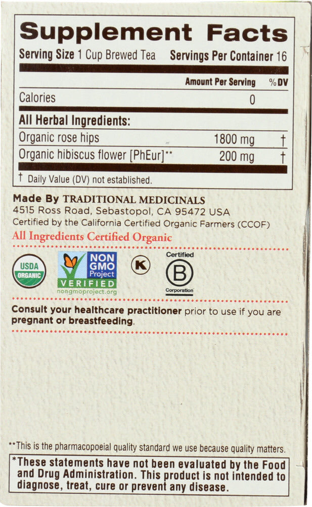 Traditional Medicinals: Tea Rose Hips Hibiscus Organic, 16 Bg