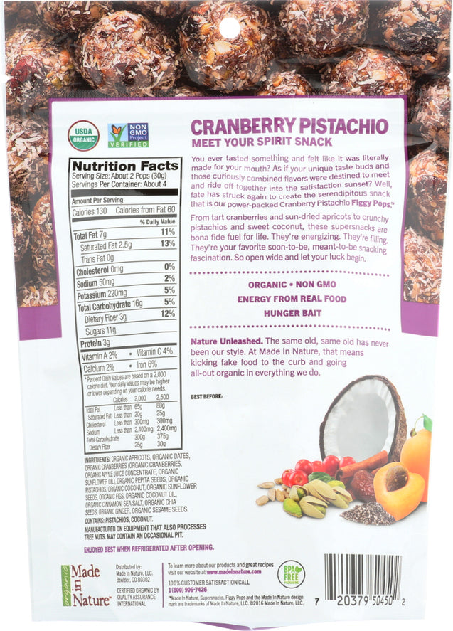 Made In Nature: Cranberry Pistachio Figgy Pops, 4.2 Oz