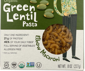 Tolerant: Organic Green Lentil Pasta, 8 Oz