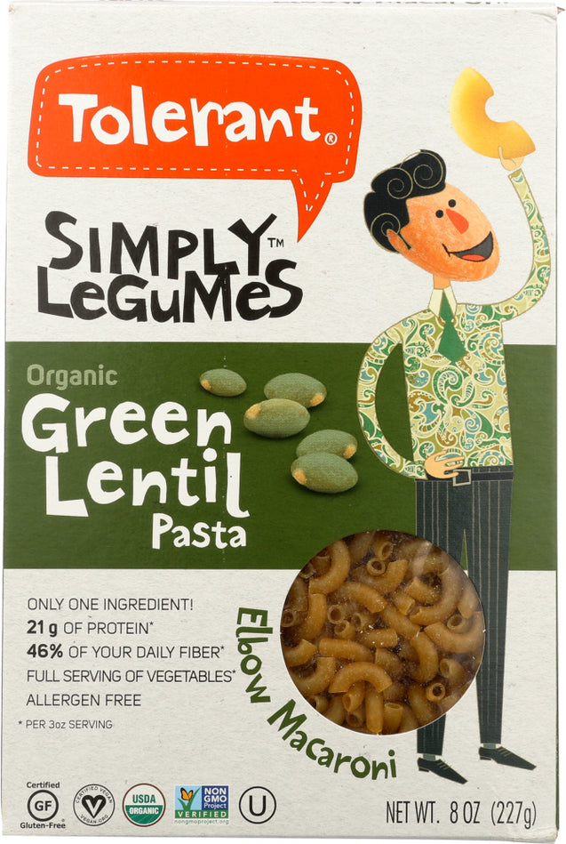 Tolerant: Organic Green Lentil Pasta, 8 Oz