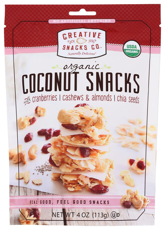 Creative Snacks: Organic Coconut Snacks With Cranberries Cashews Almonds And Chia Seeds, 4 Oz