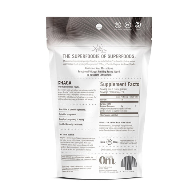 Om Organic Mushroom Nutrition: Chaga The Mushroom Of Youth, 100 Gm