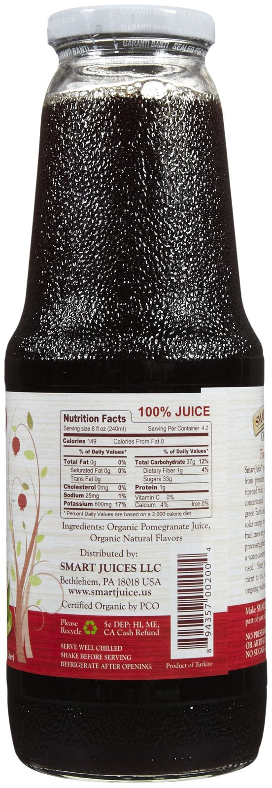 Smart Juice: 100% Juice Organic Pomegranate, 33.8 Oz