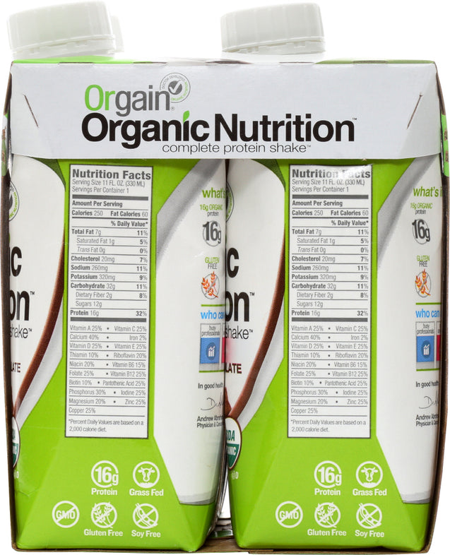 Orgain: Organic Nutritional Shake Creamy Chocolate Fudge 4 Count, 44 Oz