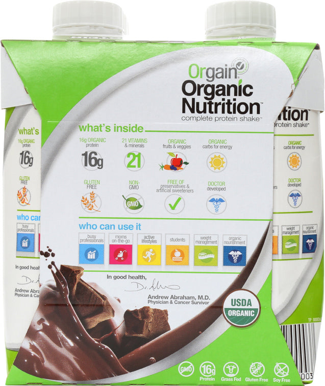 Orgain: Organic Nutritional Shake Creamy Chocolate Fudge 4 Count, 44 Oz