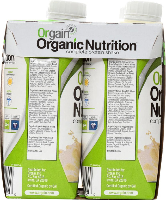 Orgain: Organic Nutritional Shake Sweet Vanilla Bean 4 Count, 44 Oz - RubertOrganics