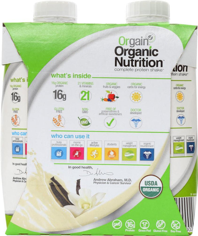 Orgain: Organic Nutritional Shake Sweet Vanilla Bean 4 Count, 44 Oz - RubertOrganics