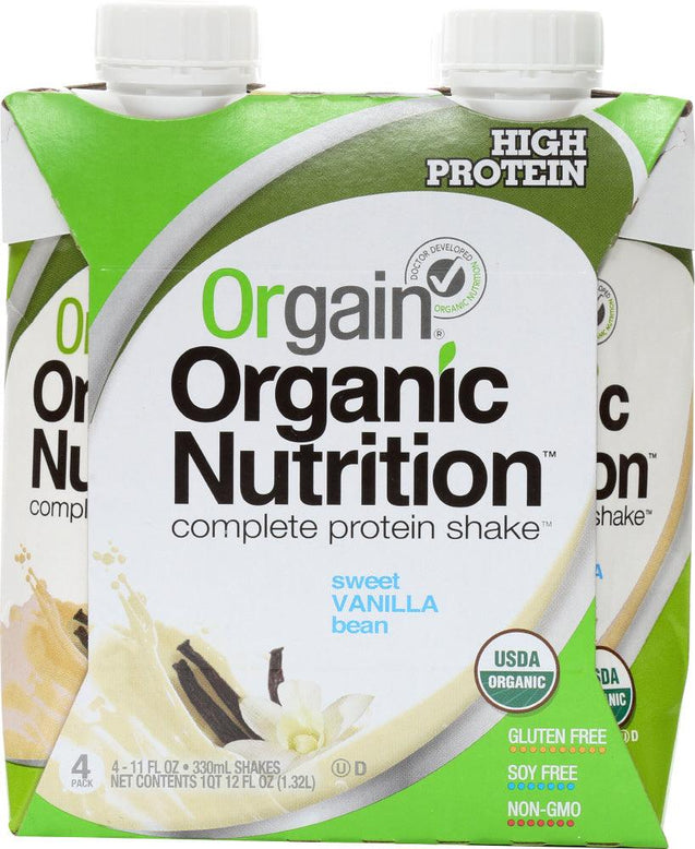 Orgain: Organic Nutritional Shake Sweet Vanilla Bean 4 Count, 44 Oz - RubertOrganics