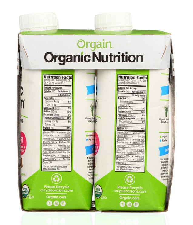 Orgain: Organic Iced Cafe Mocha Nutritional Shake 4 Count (11 Oz Each), 44 Oz - RubertOrganics