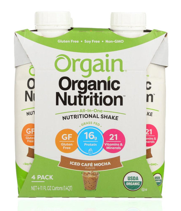 Orgain: Organic Iced Cafe Mocha Nutritional Shake 4 Count (11 Oz Each), 44 Oz - RubertOrganics