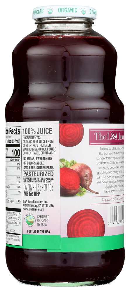 L & A Juice: Organic All Beet Juice, 32 Oz