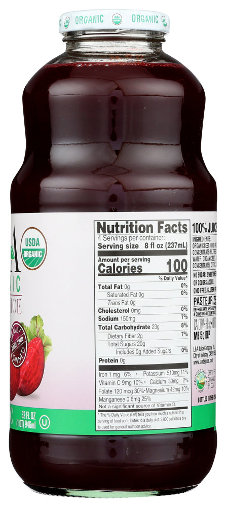 L & A Juice: Organic All Beet Juice, 32 Oz