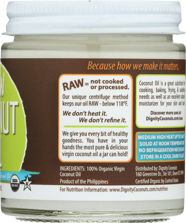 Dignity Coconuts: Raw Coconut Oil Organic & Virgin, 4 Oz