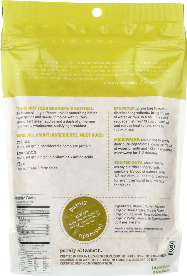 Purely Elizabeth: Organic Apple Cinnamon Pecan Ancient Grain Oatmeal, 10 Oz