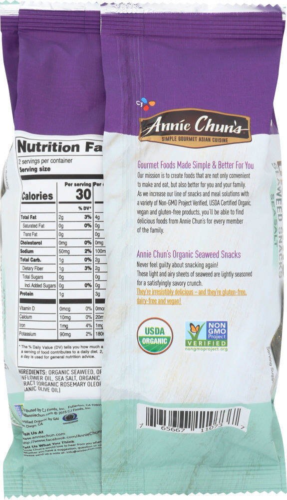 Annie Chuns: Organic Seaweed Snacks, Sea Salt, 0.35 Oz