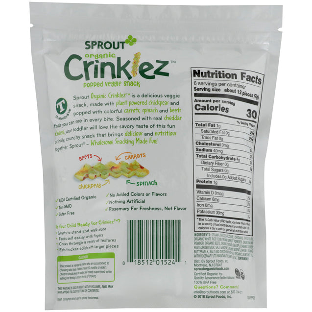 Sprout: Organic Crinklez Popped Veggie Snack Cheesy Spinach, 1.5 Oz