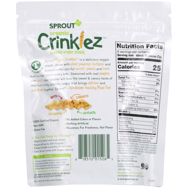 Sprout: Organic Crinklez Popped Veggie Snack Pumpkin Carrot, 1.5 Oz