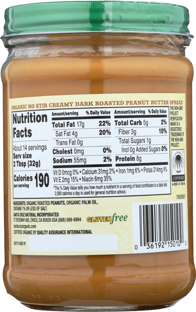 Santa Cruz: Dark Roasted Creamy Peanut Butter, 16 Oz