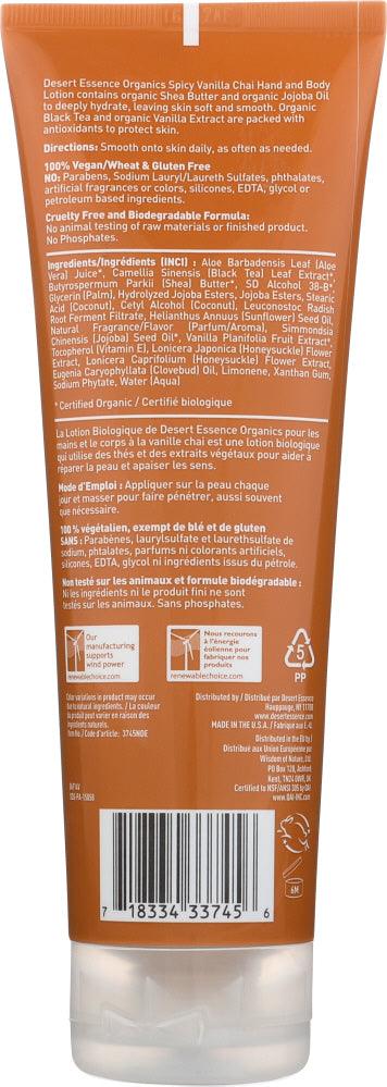 Desert Essence: Organic Hand & Body Lotion Spicy Vanilla Chai, 8 Oz - RubertOrganics