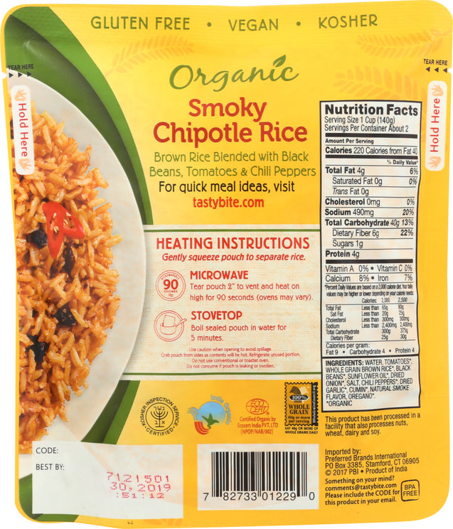 Tasty Bite: Organic Smoky Chipotle Rice, 8.8 Oz