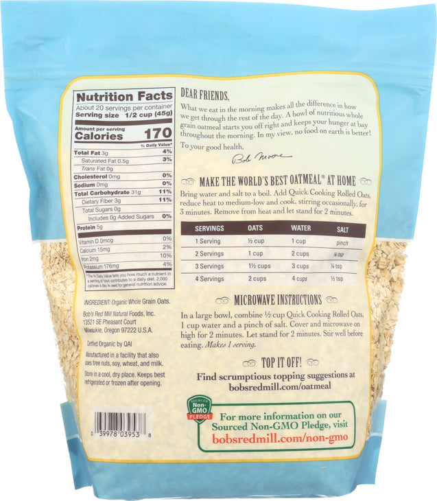 Bobs Red Mill: Organic Quick Cooking Rolled Oats, 32 Oz