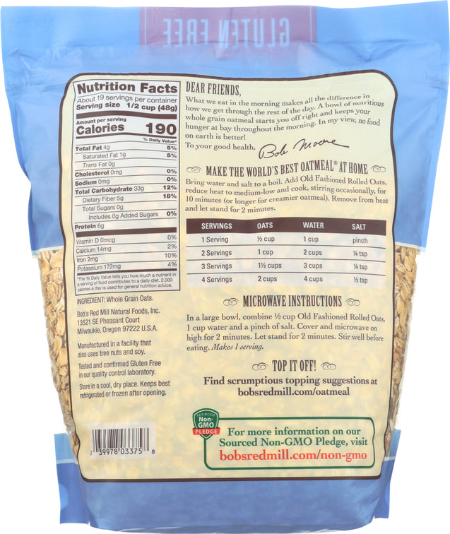 Bobs Red Mill: Gluten Free Organic Old Fashioned Rolled Oats, 32 Oz