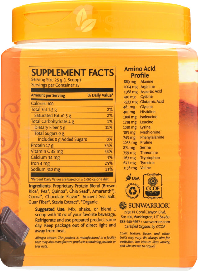 Sunwarrior: Protein Powder Classic Plus Chocolate, 375 Gm