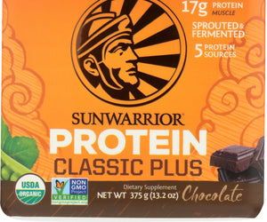 Sunwarrior: Protein Powder Classic Plus Chocolate, 375 Gm