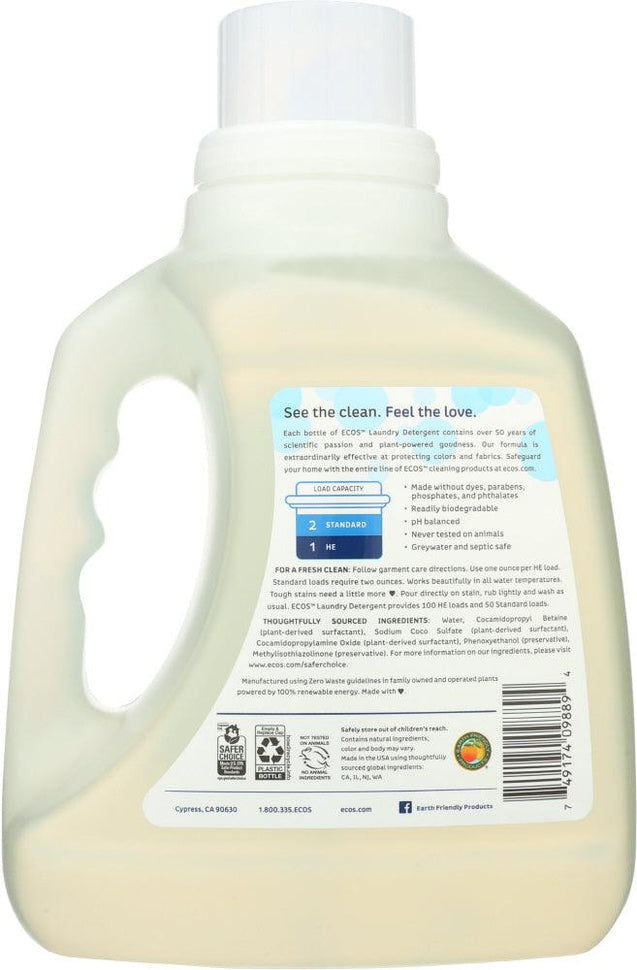 Earth Friendly: Ecos 2x Ultra Laundry Detergent Free And Clear, 100 Oz - RubertOrganics