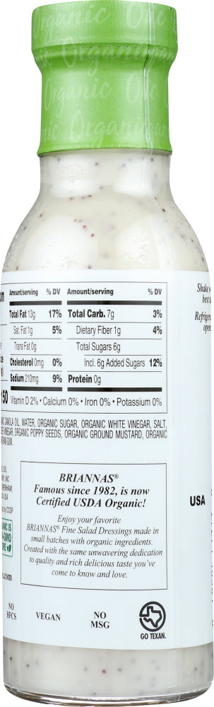 Briannas: Organic Rich Poppy Seed Dressing, 10 Oz