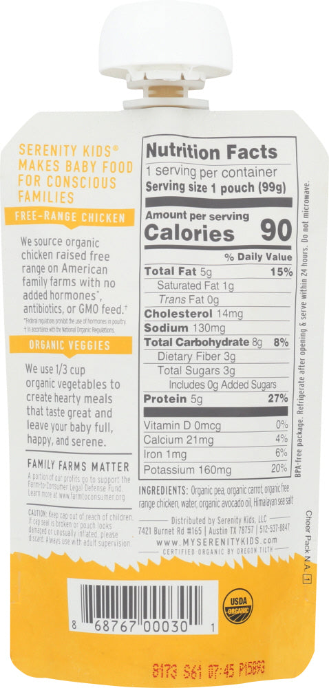 Serenity Kids: Chicken With Organic Peas & Carrots Baby Food, 3.5 Oz