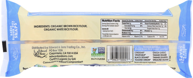 Edward & Sons: Organic Baked Brown Rice Snaps Unsalted Plain, 3.5 Oz