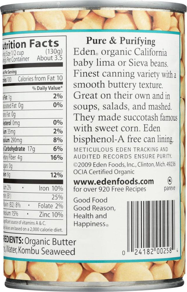 Eden Foods: Organic Butter Beans Low Fat, 15 Oz - RubertOrganics