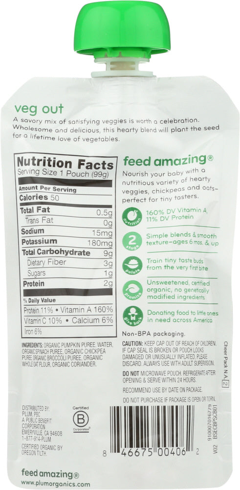 Plum Organics: Organic Baby Food Stage 2 Spinach Pumpkin & Chickpea, 3.5 Oz