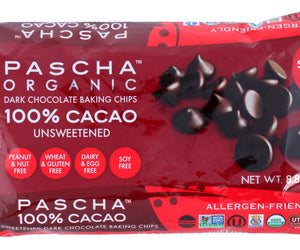 Pascha: Organic Dark Chocolate Baking Chips Unsweetened, 8.75 Oz