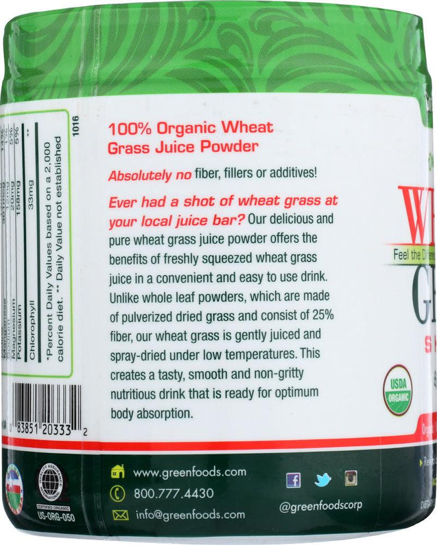 Green Foods: Organic And Raw Wheat Grass Shots 30 Servings, 5.3 Oz - RubertOrganics