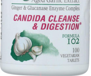 Kyolic: Aged Garlic Extract Candida Cleanse And Digestion Formula 102, 100 Vegetarian Tablets - RubertOrganics