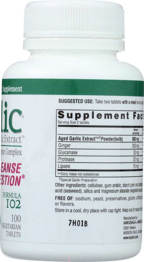 Kyolic: Aged Garlic Extract Candida Cleanse And Digestion Formula 102, 100 Vegetarian Tablets - RubertOrganics